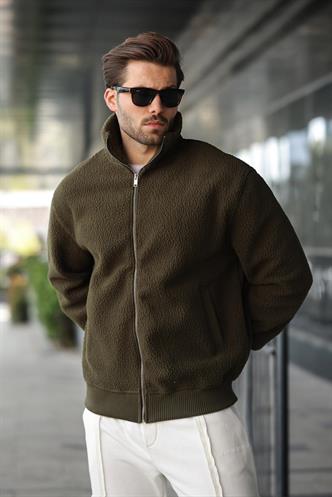 Haki Fermuarlı Dik Yaka Erkek Polar Hırka E7166