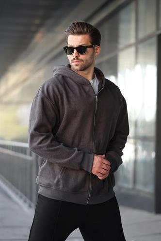 Füme Kapüşonlu Erkek Polar Hırka E7168