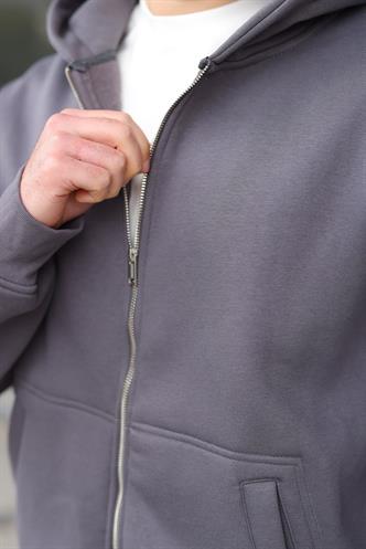 Füme Fermuarlı Kapüşonlu Erkek Hırka E7174