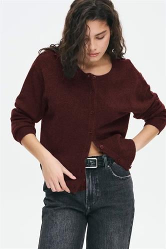 Bordo Rahat Kalıp Düğmeli Triko Kadın Hırka MG2552