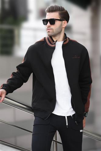 Siyah Yarım Balıkçı Yaka Fermuarlı Baskılı Erkek Hırka 7081