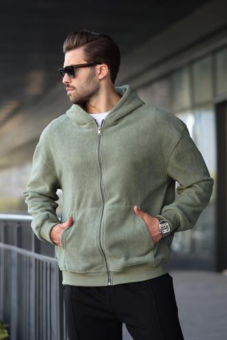 Haki Kapüşonlu Erkek Polar Hırka E7168