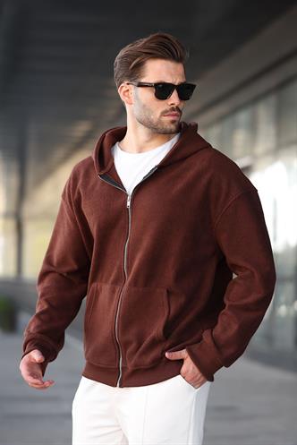 Acı Kahve Kapüşonlu Erkek Polar Hırka E7168