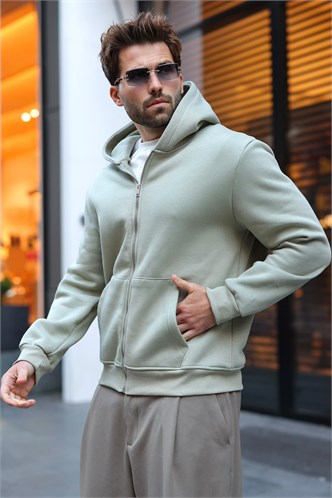 Mint Yeşili Şardonlu Kapüşonlu Erkek Sweat Hırka E7219