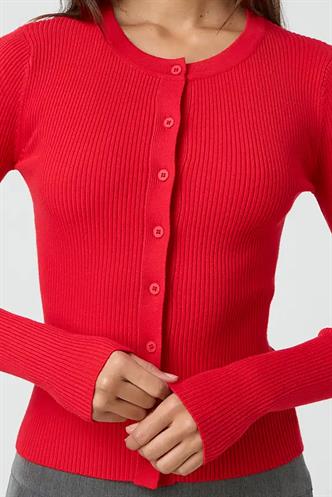 Kırmızı Düğmeli Uzun Kollu Kaşkorse Hırka MG2177
