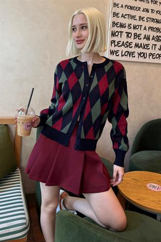 Lacivert Baklava Desenli Bisiklet Yaka Kadın Hırka Mg2496