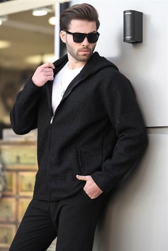 Siyah Fermuarlı Peluş Erkek Hırka E7080