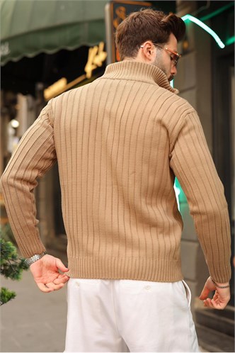 Vizon Çift Fermuarlı Slim Fit Çizgili Erkek Triko Hırka E7522