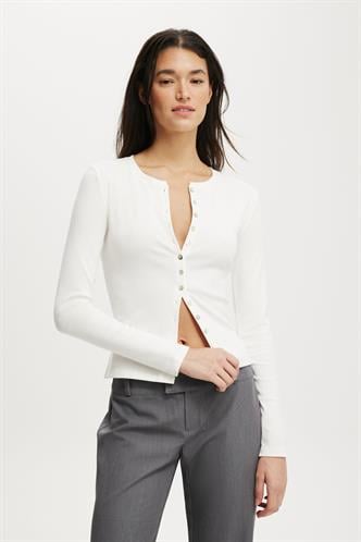 Beyaz Slim Fit Düğmeli Kadın Hırka MG2580