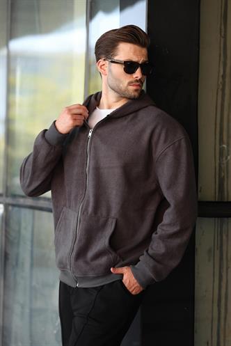 Füme Kapüşonlu Erkek Polar Hırka E7168