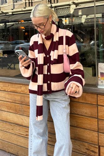 Pembe Çizigli Atkılı Kadın Triko Hırka MG2588