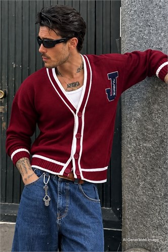 Bordo Erkek Triko Hırka 6314