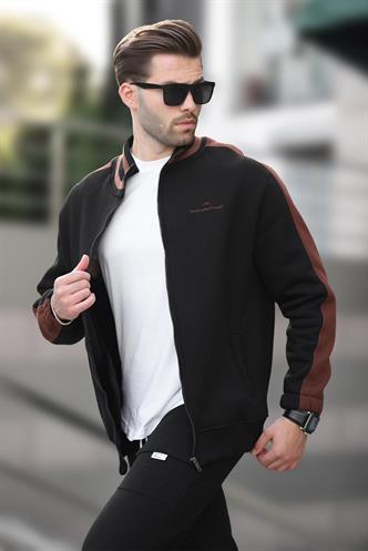 Siyah Yarım Balıkçı Yaka Fermuarlı Baskılı Erkek Hırka 7081