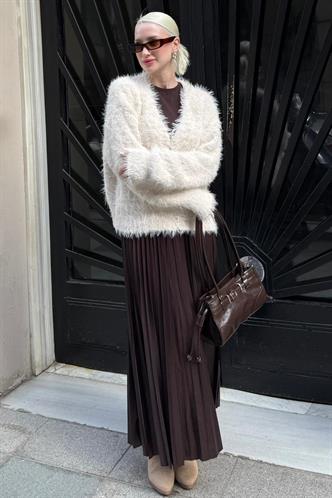 Bej Sakallı Düğmeli Kadın Hırka MG2570