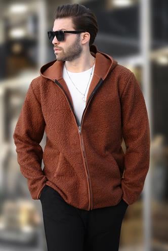 Kahverengi Fermuarlı Peluş Erkek Hırka E7080