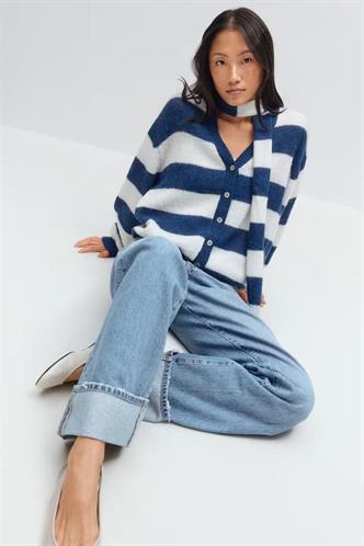 Lacivert Çizigli Atkılı Kadın Triko Hırka MG2588