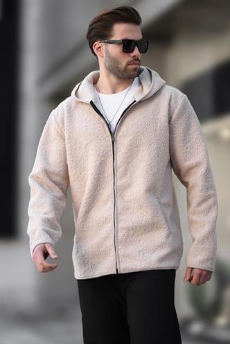 Ekru Fermuarlı Peluş Erkek Hırka E7080