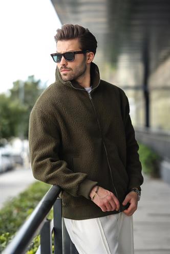 Haki Fermuarlı Dik Yaka Erkek Polar Hırka E7166