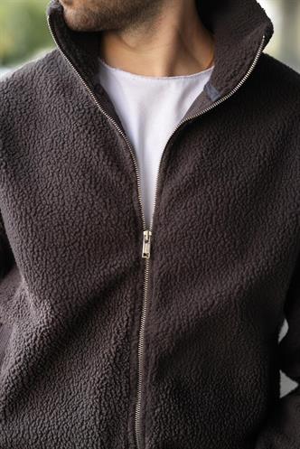 Füme Fermuarlı Dik Yaka Erkek Polar Hırka E7166