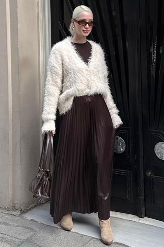 Bej Sakallı Düğmeli Kadın Hırka MG2570