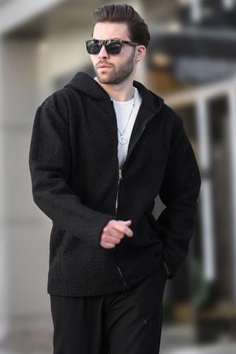 Siyah Fermuarlı Peluş Erkek Hırka E7080