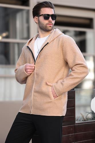 Bej Fermuarlı Peluş Erkek Hırka E7080