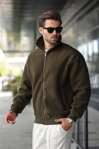 Haki Fermuarlı Dik Yaka Erkek Polar Hırka E7166