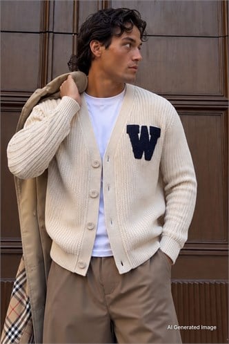 Stone Gray Embroidery Basic Knitwear Cardigan T6313