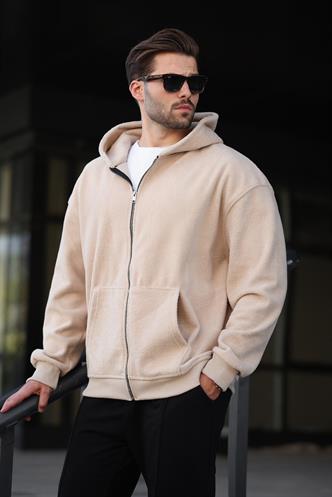 Bej Kapüşonlu Erkek Polar Hırka E7168