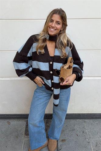 Kahverengi Çizigli Atkılı Kadın Triko Hırka MG2588