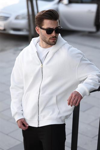 Ekru Kapüşonlu Erkek Polar Hırka E7168