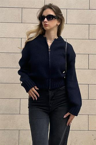Lacivert Fermuarlı Uzun Kollu Triko Hırka MG2061
