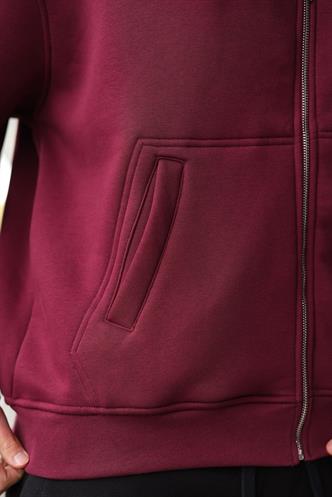 Bordo Fermuarlı Kapüşonlu Erkek Hırka E7174