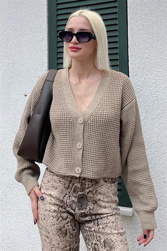 Vizon Uzun Kollu Düğmeli Crop Hırka MG2198