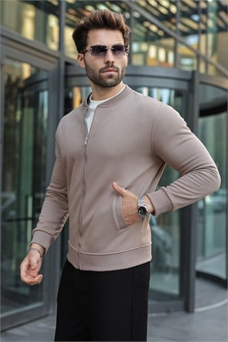 Vizon Peluş Astarlı Fermuarlı Erkek Sweat Hırka  E7214