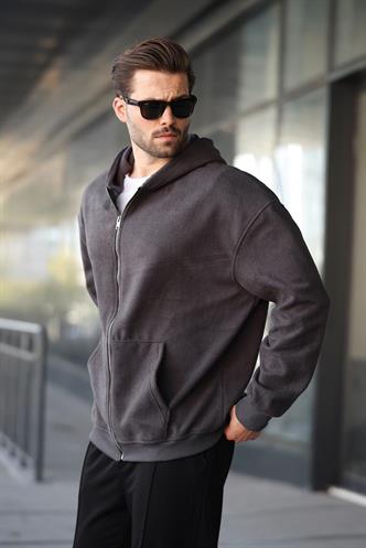 Füme Kapüşonlu Erkek Polar Hırka E7168