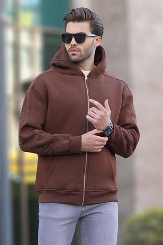 Acı Kahverengi Baskılı Şardonlu Erkek Hırka 7053