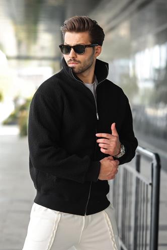 Siyah Fermuarlı Dik Yaka Erkek Polar Hırka E7166