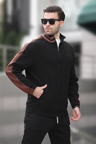 Siyah Yarım Balıkçı Yaka Fermuarlı Baskılı Erkek Hırka 7081