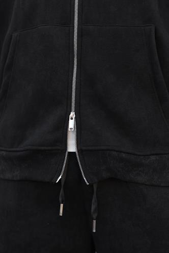 Siyah Çift Fermuarlı Batik Desenli Erkek Hırka E7175