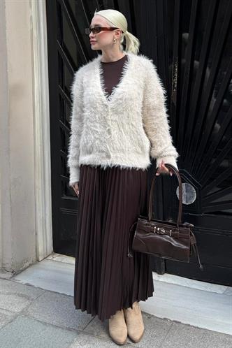 Bej Sakallı Düğmeli Kadın Hırka MG2570