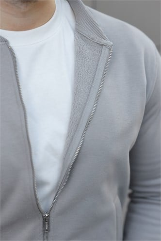 Boyalı Gri Peluş Astarlı Fermuarlı Erkek Sweat Hırka  E7214