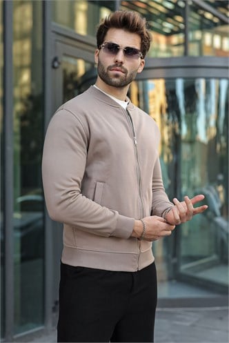 Vizon Peluş Astarlı Fermuarlı Erkek Sweat Hırka  E7214