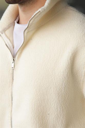 Beyaz Fermuarlı Dik Yaka Erkek Polar Hırka E7166