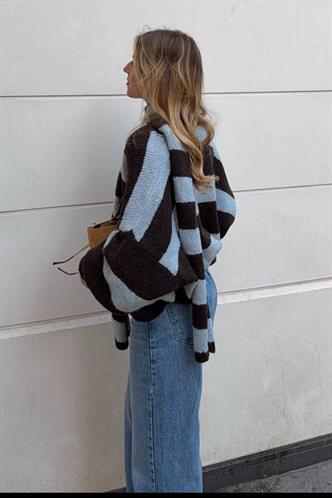 Kahverengi Çizigli Atkılı Kadın Triko Hırka MG2588