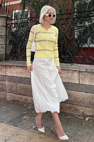 Sarı Çizgili Kadın Triko Hırka MG2481