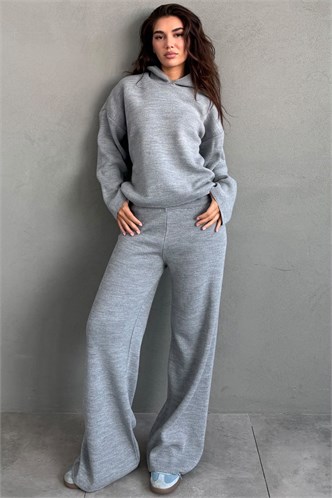 Gri Kapüşonlu Kadın Triko Takım MG2892