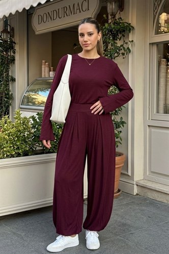 Bordo Oysho Şalvar Takım MG2784