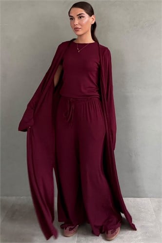 Bordo 3lü Penye Salaş Kadın Takım MG2906