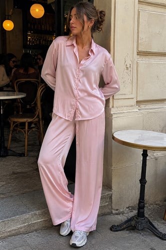 Pembe Saten Gömlek Pantolon Takım MG2745